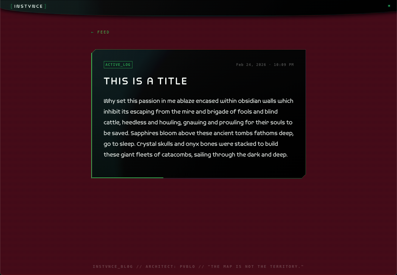 Post detail — full holographic card view with back link