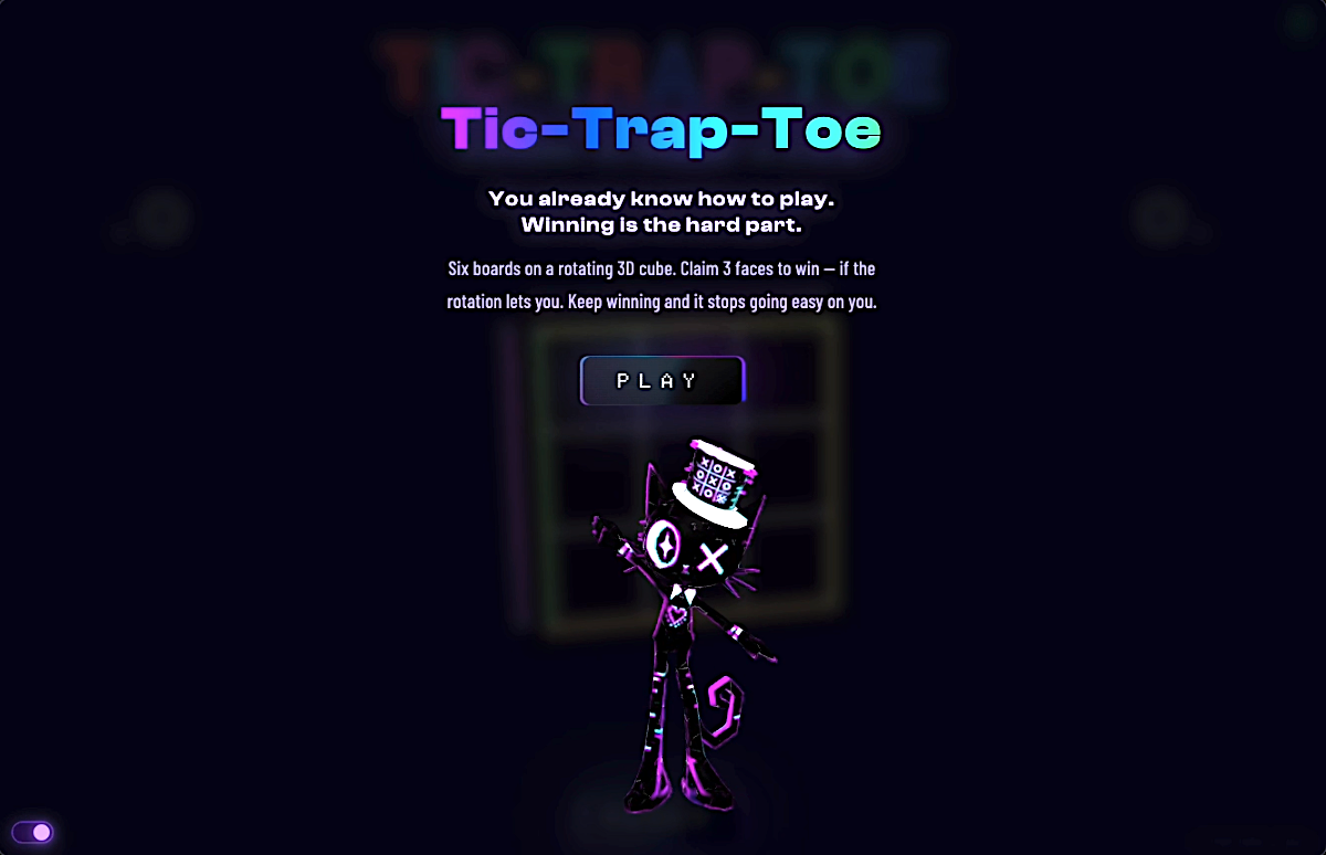 Tic-Trap-Toe landing screen with robot mascot