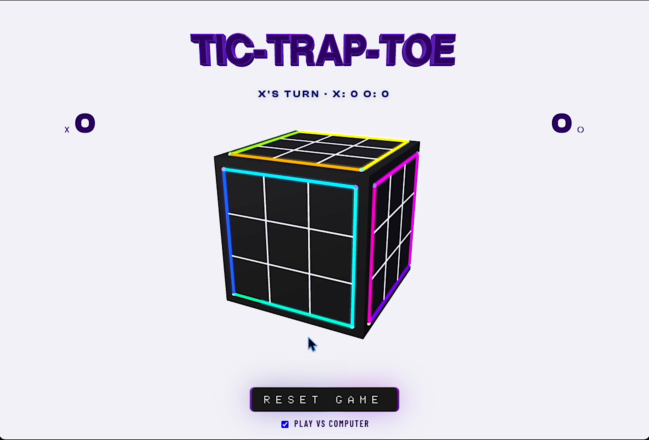 Tic-Trap-Toe title and rotating cube overview